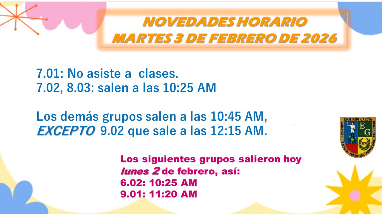 HORARIO MARTES 3 DE FEBRERO